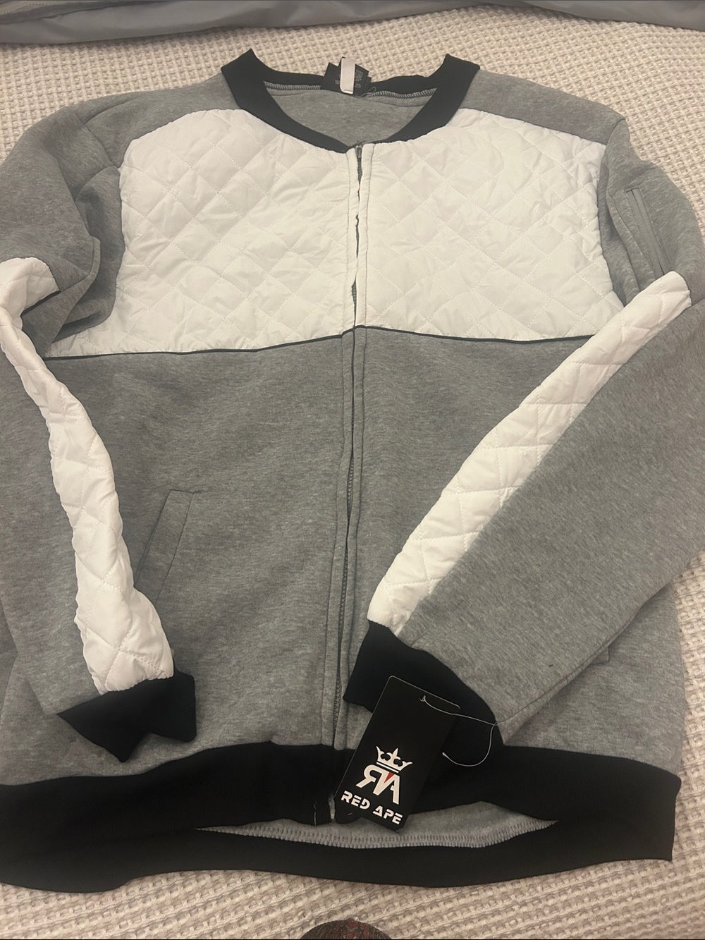 Red Ape Quilted Gray & White Bomber Jacket Street wear